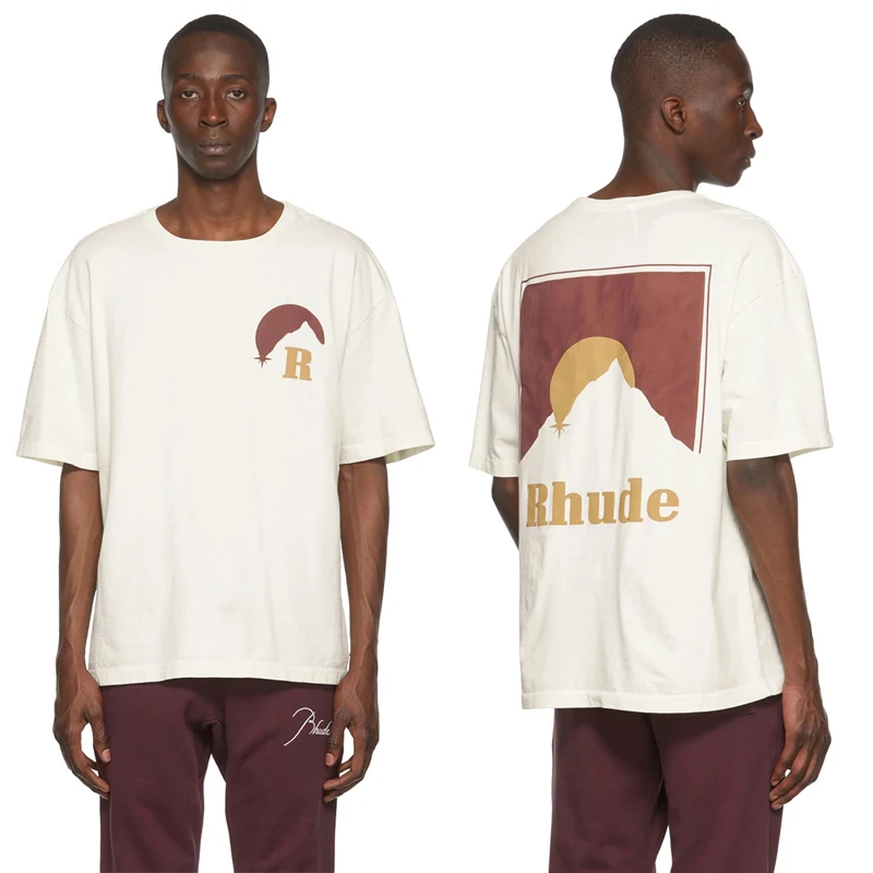 

Новейшая Футболка с принтом заката ревеня для мужчин и женщин, Повседневная парная хлопковая футболка с коротким рукавом 1:1, черный, белый, абрикосовый