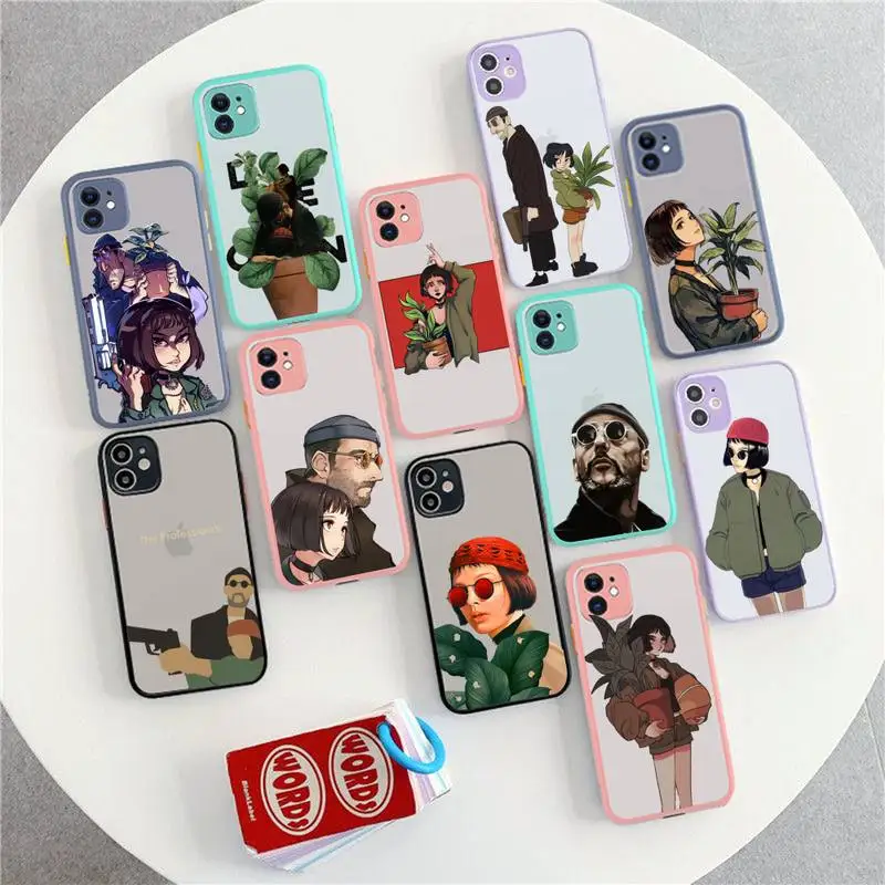 

Cartoon Killer Leon Uncle Girl Phone Case for iPhone X XR XS 7 8 Plus 11 12 13 pro MAX 13mini Translucent Matte Shockproof Case