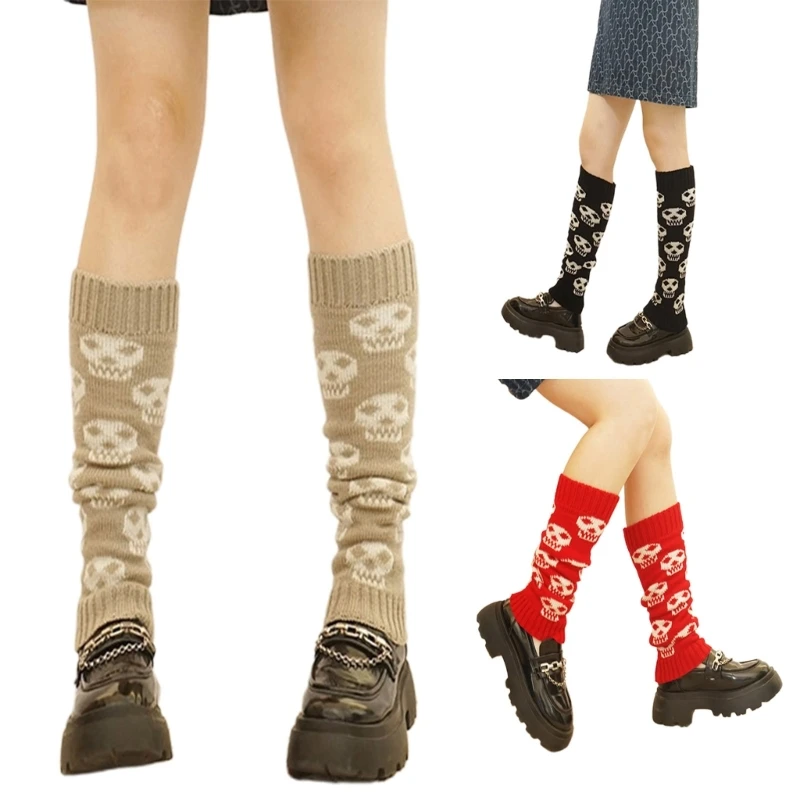 

Женские Жаккардовые теплые носки в стиле Харадзюку с черепом, студенческие трикотажные эластичные чулки до щиколотки, уличная одежда L5YB