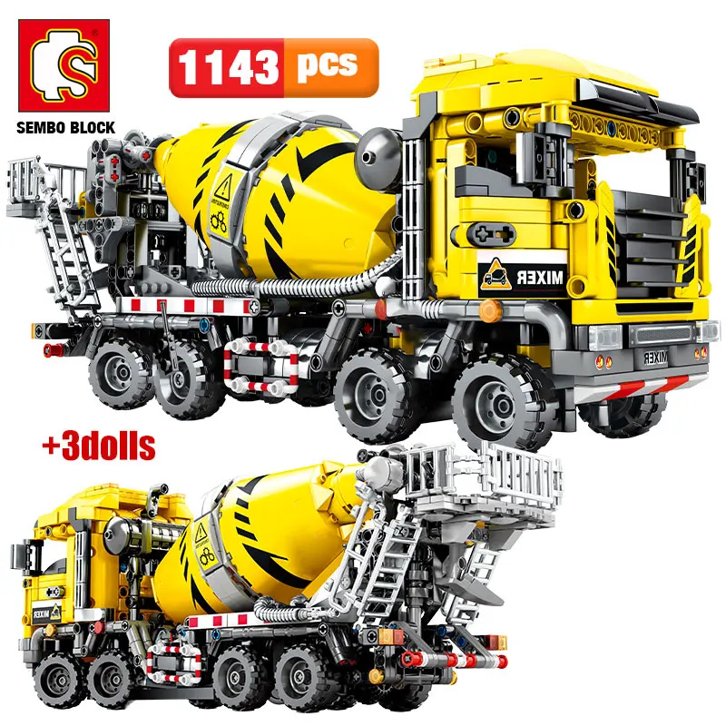 SEMBO-camión mezclador de cemento de ingeniería de ciudad, coche técnico, bloques de construcción, bloques de construcción, juguete para niños