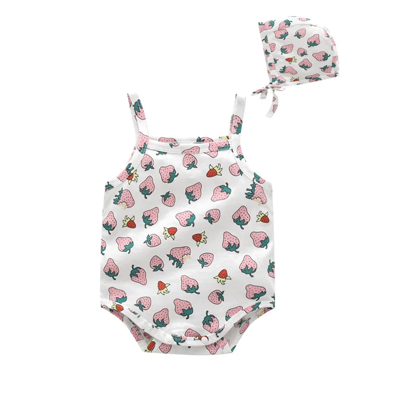 

Girls summer dress bag fart clothes small strawberry baby onesie full moon newborn clothes sling romper