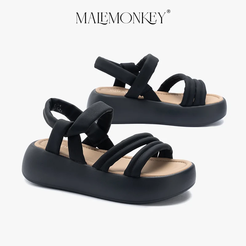 MALEMONKEY Ladiator Sandals Women Platfrom Open Toe Solid Colors Beach Shoes Summer 2023 Outdoor Holiday Ladies Shoes Handmade