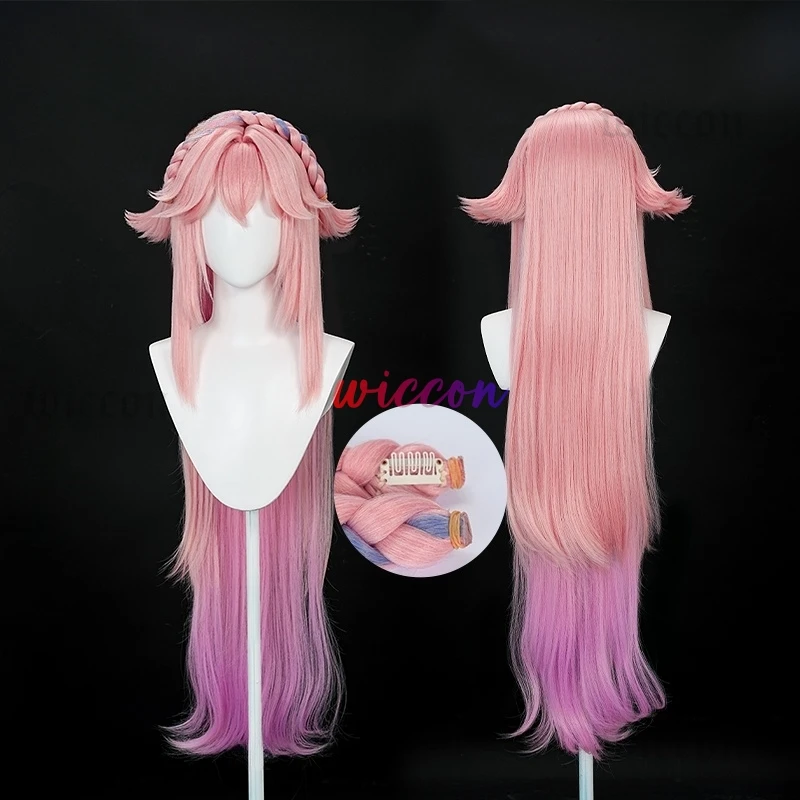 Game Genshin Impact Latest Yae Miko Cosplay Wig Cherry Powder Pink Gradien 100cm Long Hair Hallowmas Carnival Role