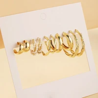 new cold style metal earrings set 5 pairs of creative simple golden circle earrings inlaid pearl earrings
