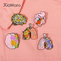 organ enamel pin half flowers lung stomach brain clothes schoolbag punk brooches gift for friend doctor office jewelry