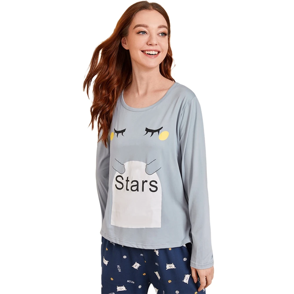 

Womens Pajama Set Classic Long Sleeve Top & Loose Long Pants Sleepwear Pjs Sets