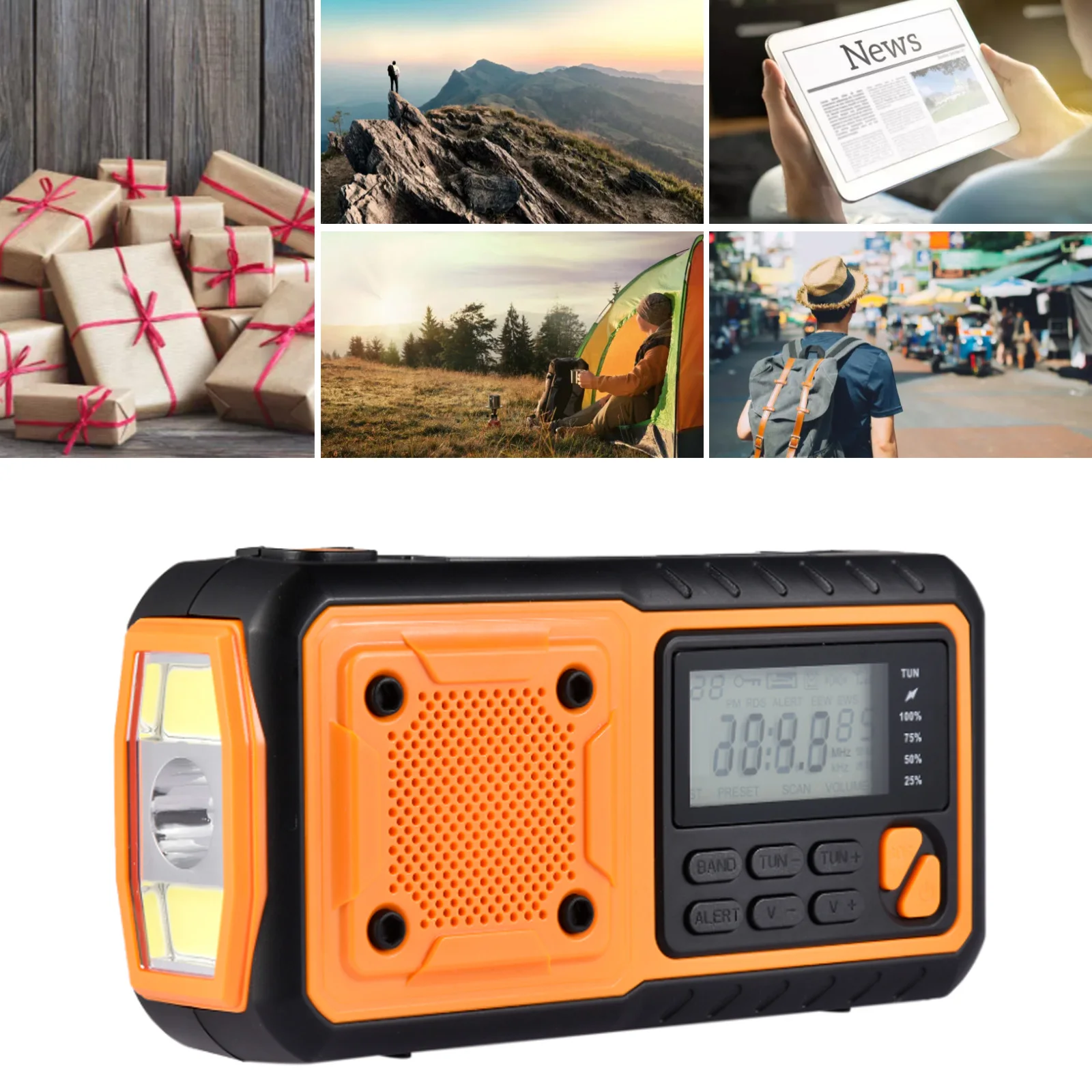 

Digital Emergency FM Radio 4000mAh Emergency Wind Up Radio Power Bank with Light SOS Alarm Flashlight Radios for Camping