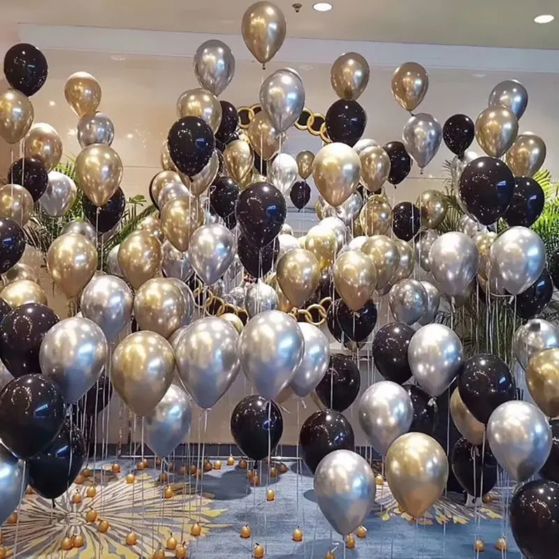 

50pcs Metallic Gold Balloon Wedding Birthday Event & Party Decoration Latex Balloons Metal Chrome Baloon Air Helium Ballon