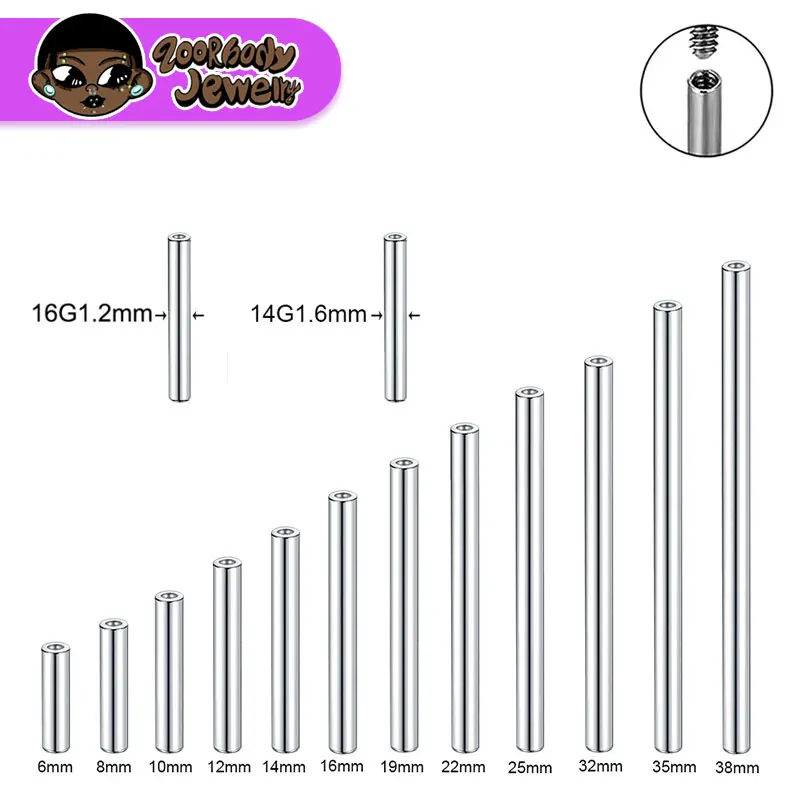 Имплантируемый титановый стержень для пирсинга языка ASTM F136 14 г 16 5 шт