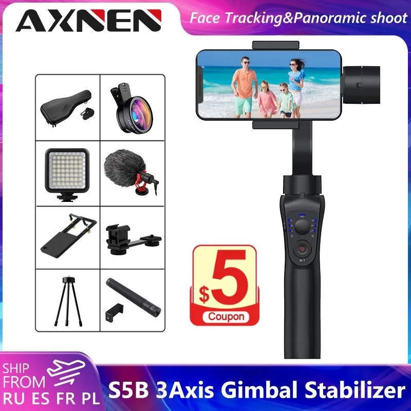 S5B 3 Axis Handheld Gimbal Stabilizer Cellphone Face Tracking Video Record Gimbal Smartphone Stabilizer For Phone Live Vlog
