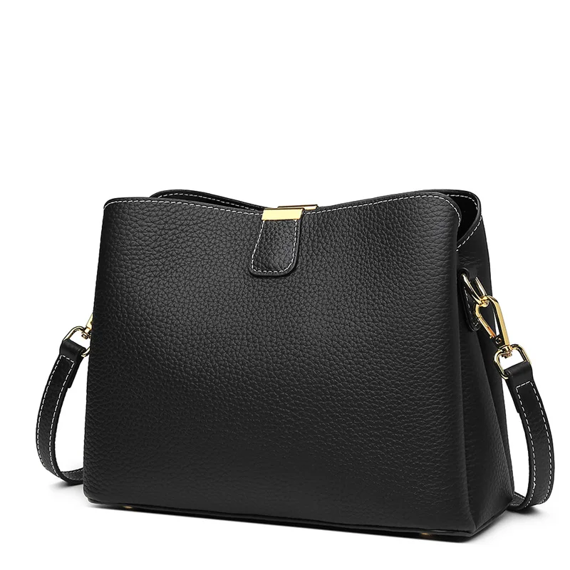 2023 new versatile bucket bag large capacity head layer cowhide crossbody bag soft leather ladies shoulder ba