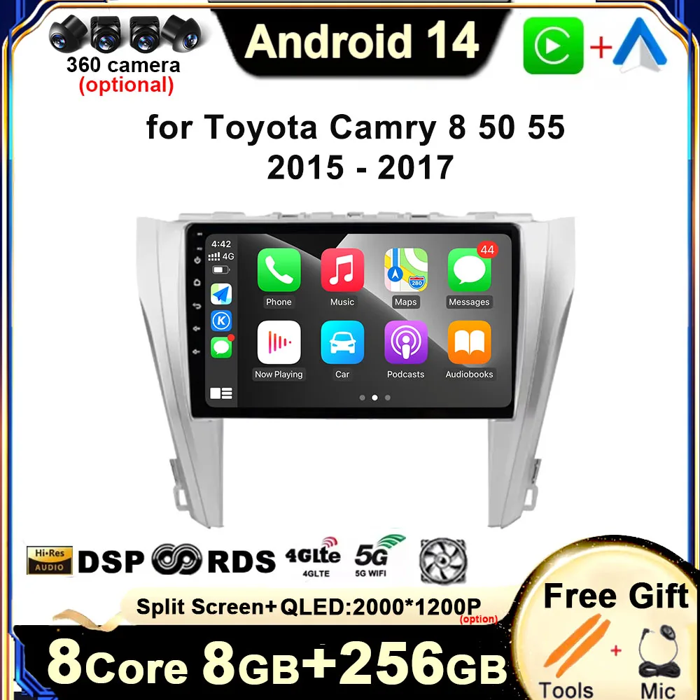10 1 дюйма для Toyota Camry 8 50 55 2015-2017 Android 14 Автомобильный радиоприемник Стерео