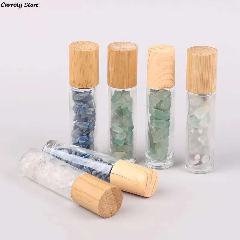

10ml Roll On Bottle Essential Oil Natural Jade Roller Bottles with Crystal Chip Glass Travel Refillable Bottle Containers