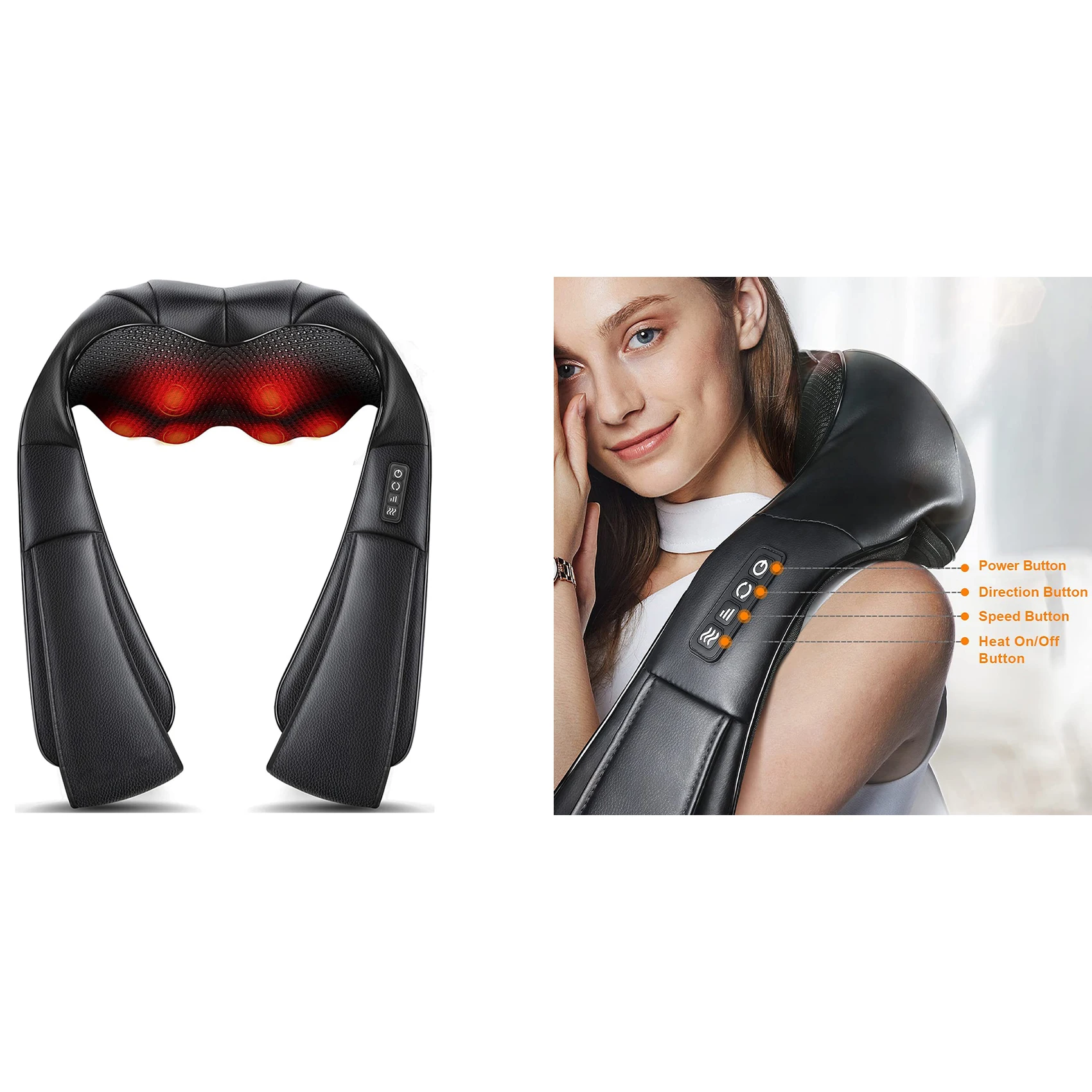 

Back Massager, PU Material Electric Shoulder Massager With Heat, Kneading Massager Shawl For Neck, Back,Shoulder