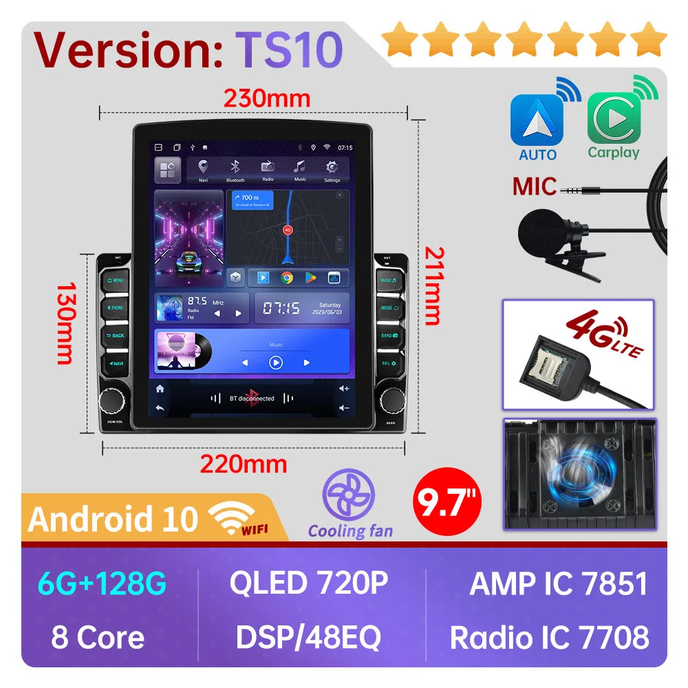 

Автомагнитола Tesla для автомобилей, универсальная мультимедийная система на Android 12, 8 ГБ + 256 ГБ, экран 9,7 дюйма, 2 Din