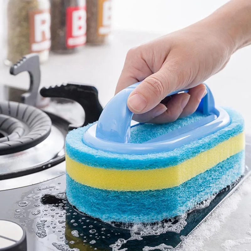 

PP Portable Sponge Brush Cleaning Tools with Handle 1Pcs Kitchen Bath Clean Blue