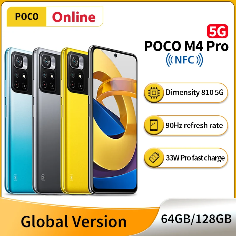 Смартфон глобальная версия POCO M4 Pro 4 Гб 64 Гб/6 ГБ 128 MTK Dimensity 810 дюймов 90 Гц 6 DotDisplay 33 Вт
