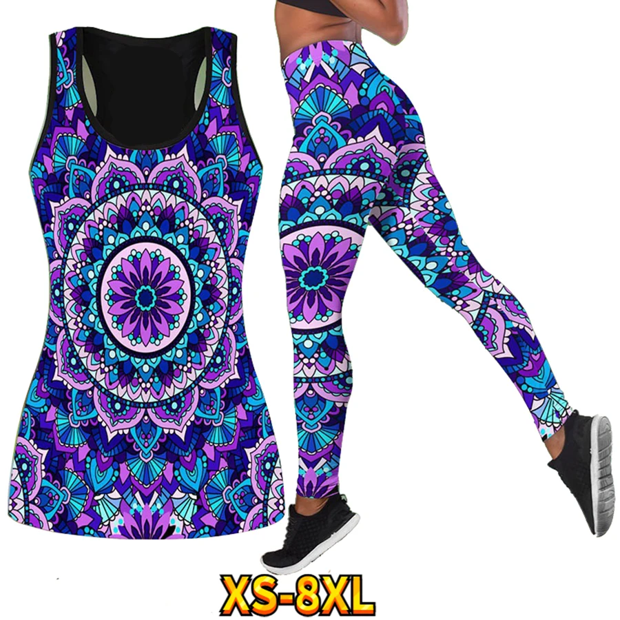 Mandola Patterned Women Vest Summer Workout Running Yoga Pants Color Patterned Printed Body Sculpting Buttocks Suit XS-8XL images - 6