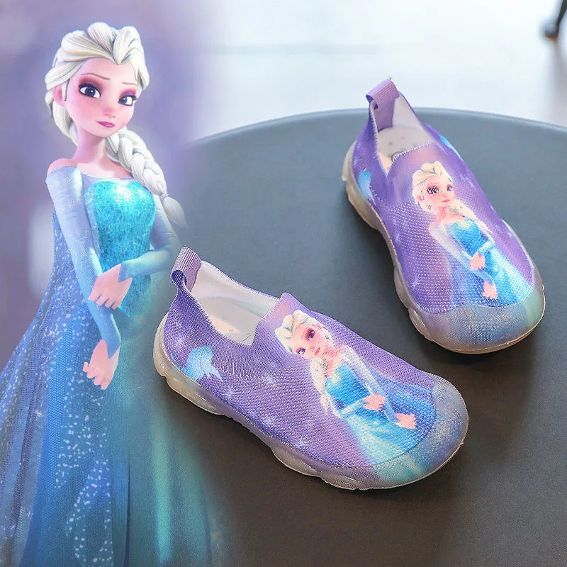 Disney Girls Frozen Purple Princess First Walkers Shoes Cartoon soft School Student Casual Europe Frozen Elsa Shoes Size 22-31