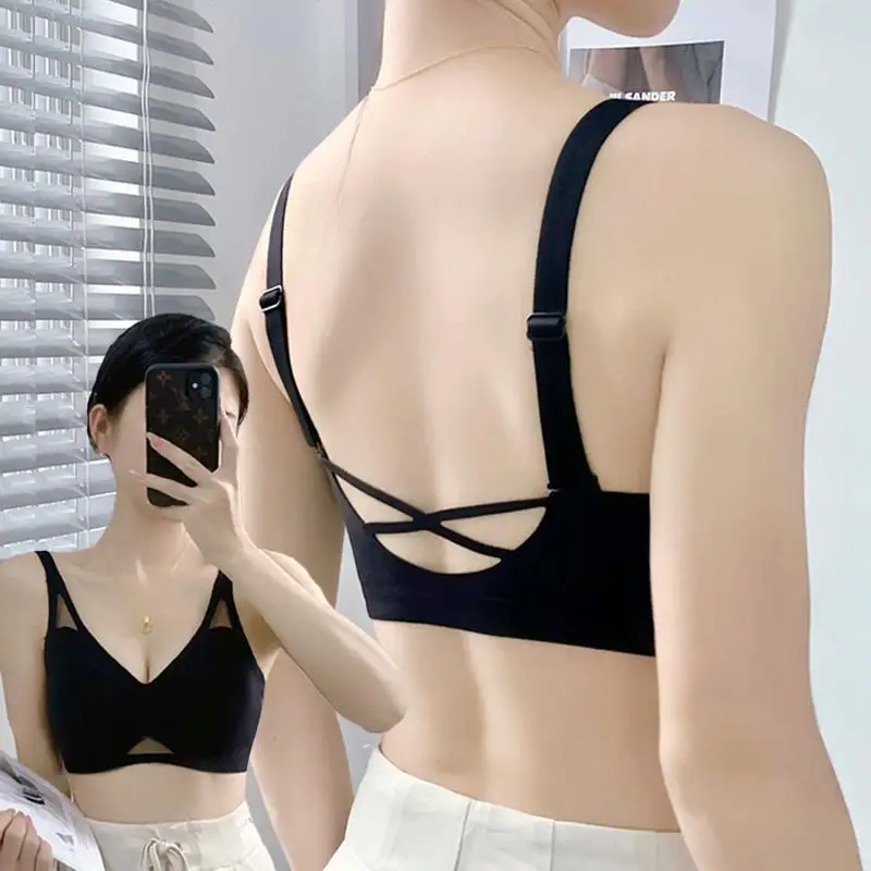 

U-Shaped Cross Underwear New 2022 Women's Push up Big Breasts Small Anti-Sagging Seamless Beautiful Back One-Piece Vest Thin