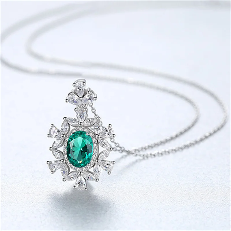 

ZX Vintage Emerald Necklace Blue Stone Sterling Silver S925 Sapphire Accessories For Women Jewelry Necklace Mother Present