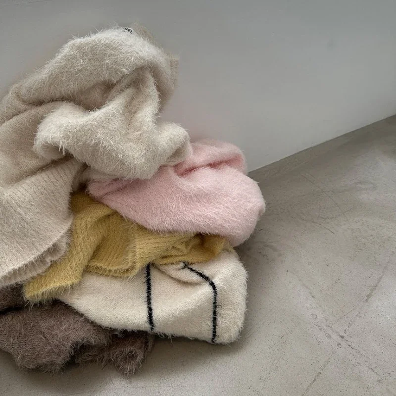 Женский вязаный пуловер Kuzuwata универсальный свитер в полоску с круглым вырезом и