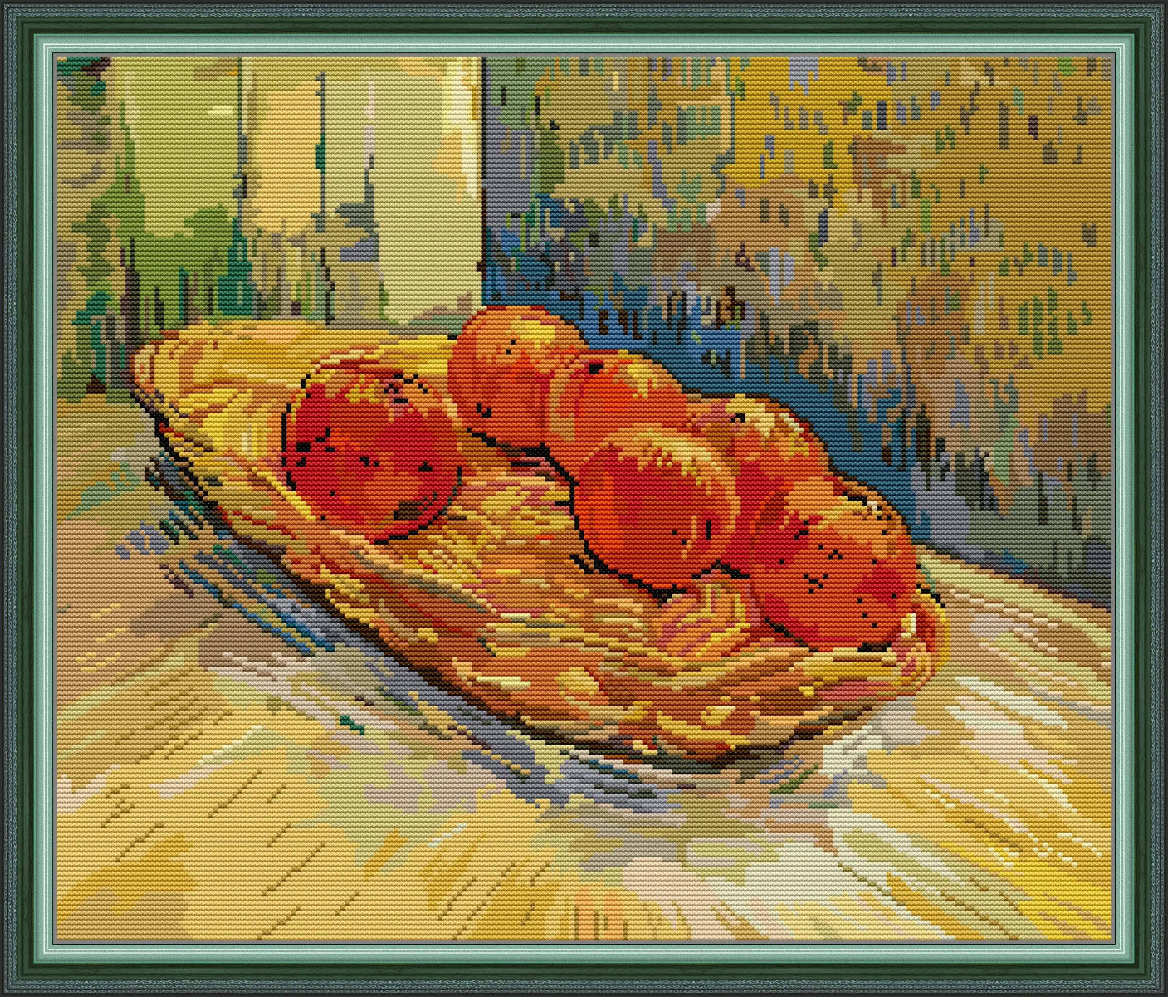 

Комплект для вышивки крестиком Joy Sunday с предварительной печатью, простой узор, Набор для вышивки тканью с печатью Aida-корзина Ван Гога и шесть...