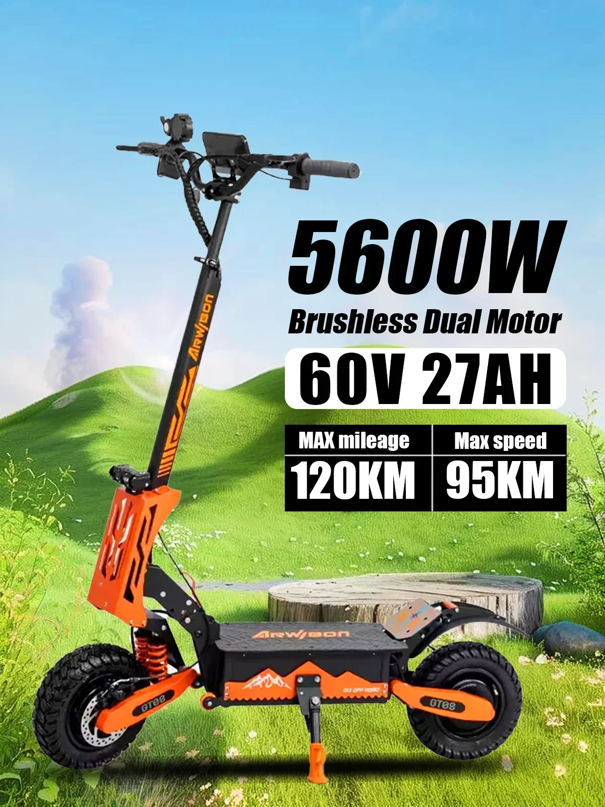 2024 Новый электрический скутер с двойным двигателем 5600 Вт 60 В 27 Ач максимальная
