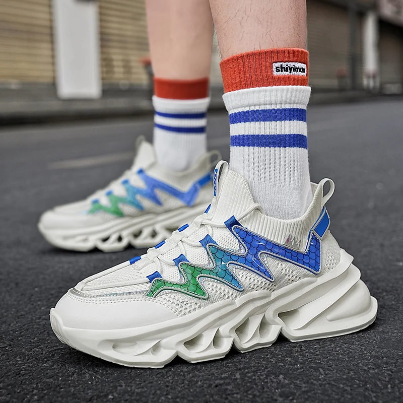 Fashion Knit Blade Lace-up Running Shoes Men Summer Breathable Casual Sneakers For Men Comfortable Anti-slip Men's Sports Shoes