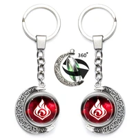 game genshin impact keychain 360 degrees rotated moon pendant game eye of god metal key chain ring cosplay cute gift charms