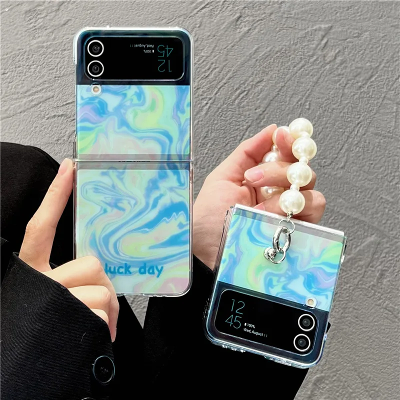 

Artistic Blue Green Halo Dyed Phone Case for Samsung Galaxy Z Flip 4 3 Hard Cover for ZFlip3 Zflip4 Solid Shell Bracket