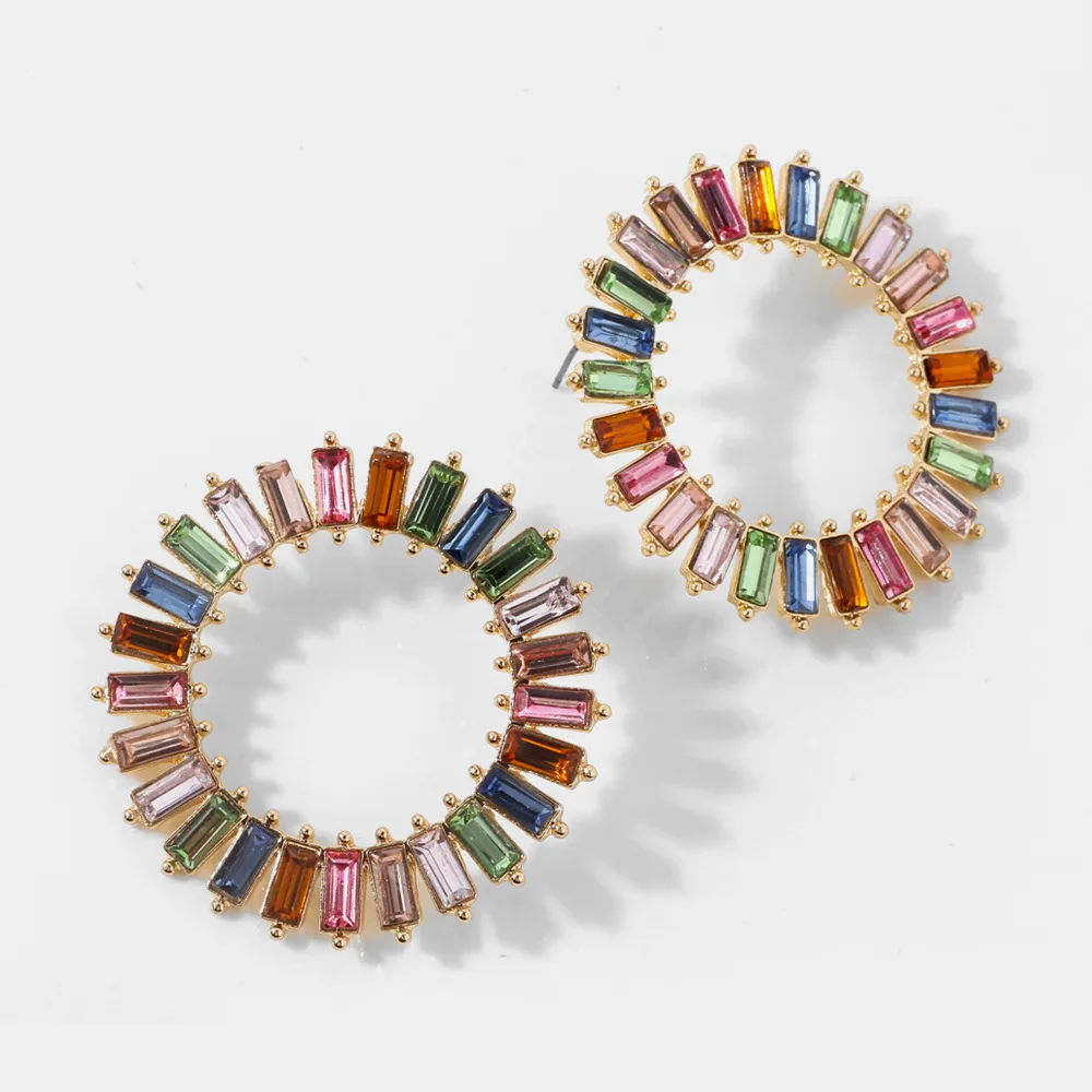 Новые великолепные красочные большие круглые серьги-кольца с кристаллами для женщин бижутерия Стразы эффектные ювелирные изделия Аксессуары для вечеринок