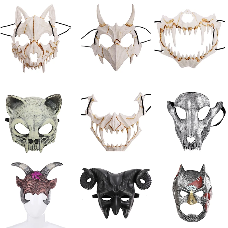 Реквизит для костюма взрослых страшные клыки волка с черепом аксессуары