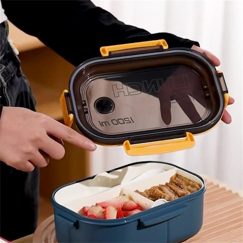 

1200ml Lunch Box 2 Layers Grids Student Office Worker Microwave Hermetic Bento Box Picnic Fruit Food Container with Fork Spoon