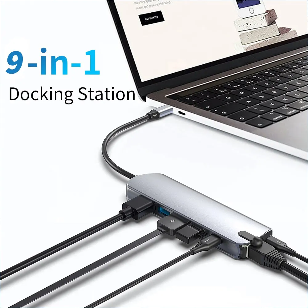 9 в 1 USB C док-станция для HDMI 4K 30Hz RJ45 PD100W док-станция SD TF слот для MacBook ноутбука компьютера ПК USB 3,0 концентратор