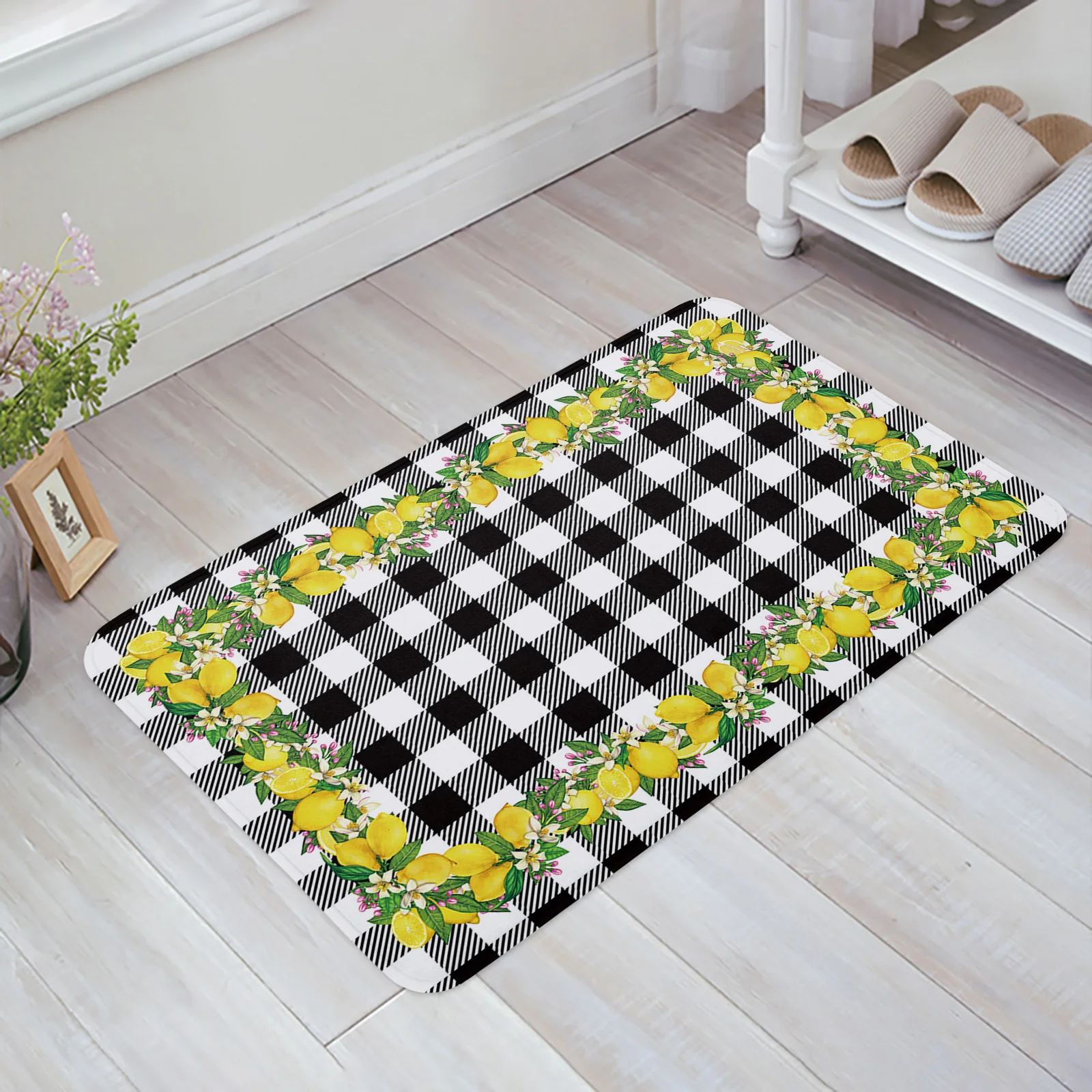 

Summer Lemon Plaid Welcome Floor Mats Bathroom Kitchen Carpets Doormats Anti-Slip Floor Mat for Living Room