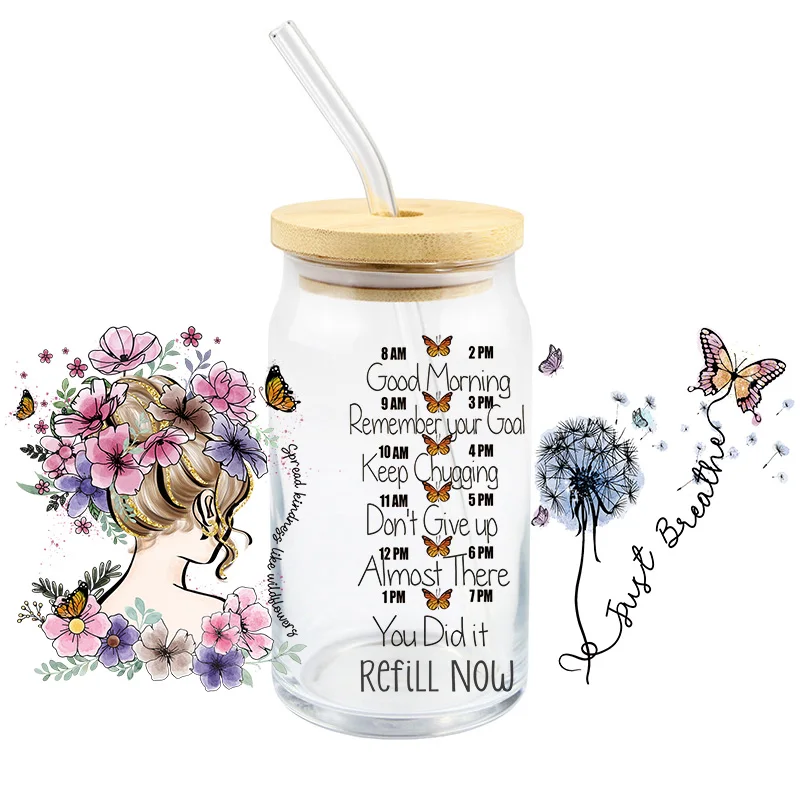 

UV DTF Transfer Sticker Spread Kindness Like Windflowers For Wraps Libby Glass Bottle Cup Cans DIY Waterproof Remember Your Goal