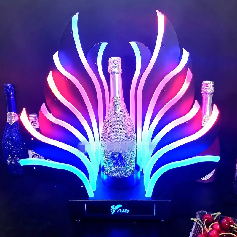 

LED Luminous Wine Bottle Holder Peacock Tail Rechargeable Champagne Cocktail Whisky Drinkware Holder For Disco Nightclub