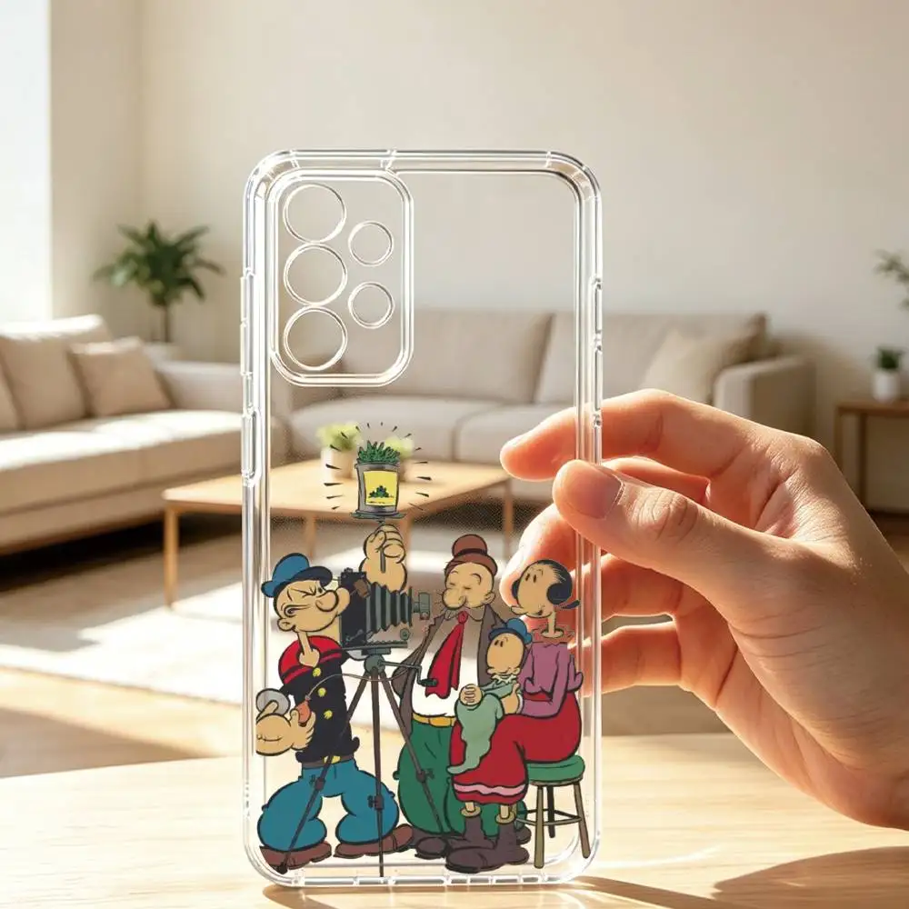 Фото Комедийный анимационный чехол с Папайе для телефонов Samsung S25, S24, S21, S22, S23, S30, Ultra, S20, Plus, Fe. Прозрачный чехол в подарок. №4