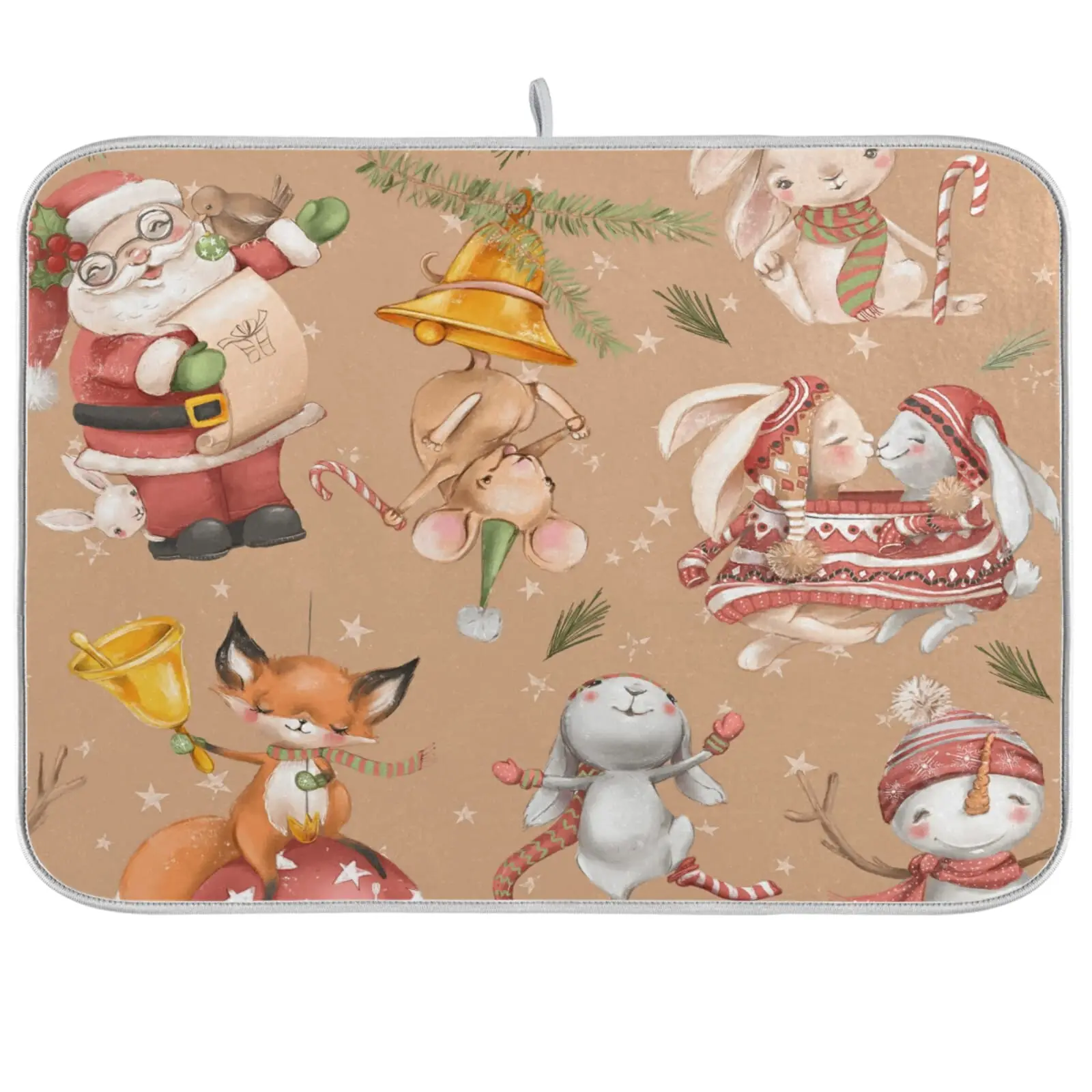

Cute Christmas Santa Claus Dish Drying Mat for Kitchen Counter Absorbent Heat Resistant Microfiber Dishes Drainer Mat 18x24 in