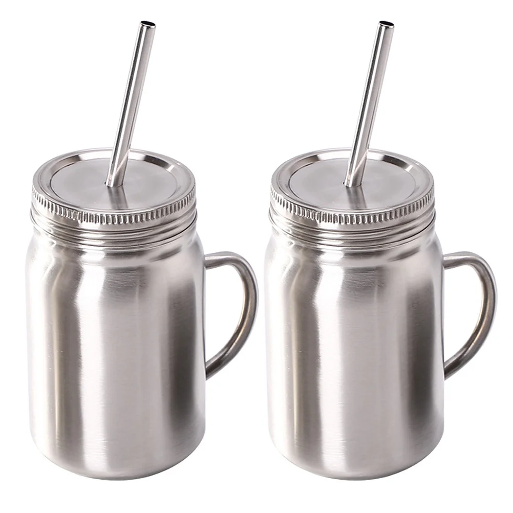 

Jars Mugs Stainless Steel Tumbler Straw Cup Tumblers Drinking Insulated Mug Double Coffee Straws Wall Mouth Sublimation blanks