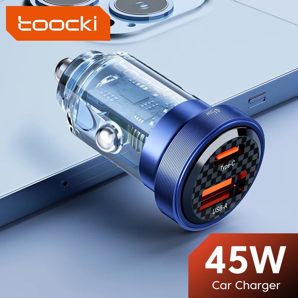 Автомобильное зарядное устройство Toocki с двумя USB-портами, 45 Вт, Тип C