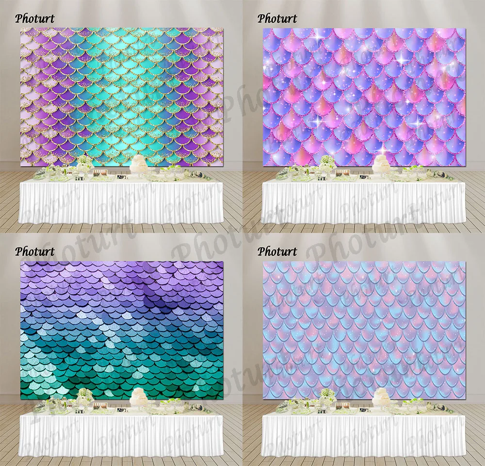 Фотофон фиолетовая Русалка Принцесса весы фон Дети День рождения баннер