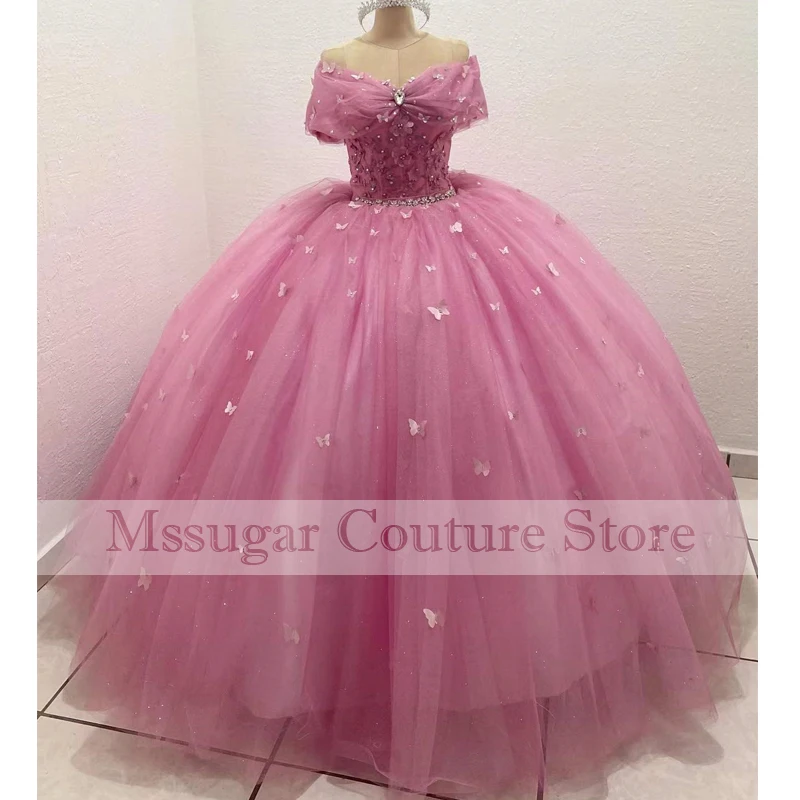 

Pink Sweet 16 Quinceanera Dress Sequined Beading Pageant Party Dress Ball Gown Mexican Girl Birthday Gowns Wear