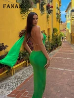 sexy backless maxi dress women elegant green halter slim dresses summer sleeveless long club party dress birthday outfit clothes