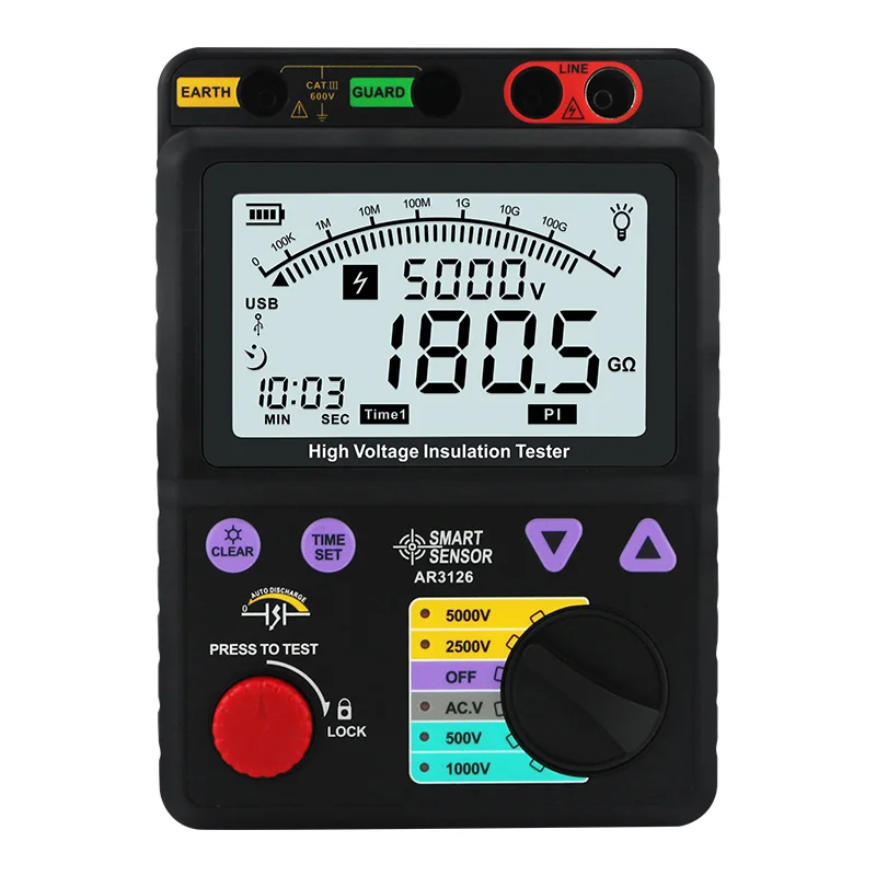

AR3126 500~5000V/0M~1000Gohm Megohmmeter Digital High Voltage Insulation Resistance Tester Megger