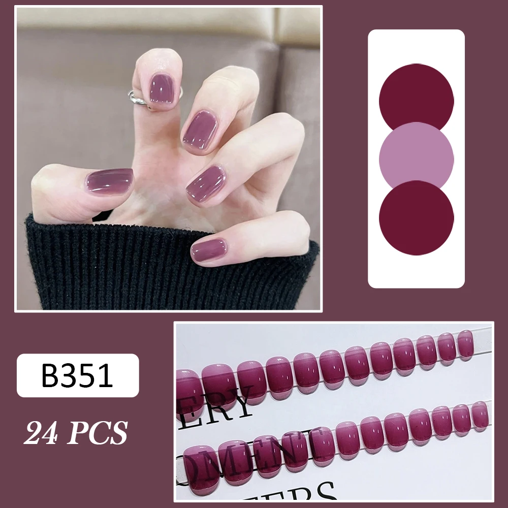 

2021 24 шт глянцевый Джем фиолетовый накладные ногти носимые поддельные ногти для женщин и девочек легко слезать не осенние салон пальцы больш...