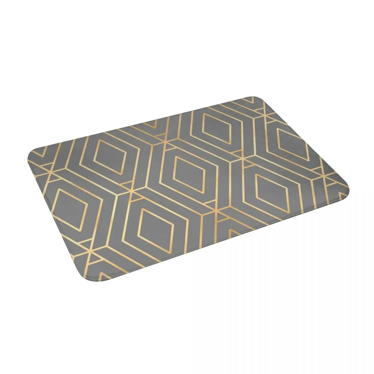 

Grey & Gold Diamond Geometric Bath Door Floor Mat Anti-slip Rug Carpet Entrance Living Room Home Kitchen Water Oil Proof Fluff