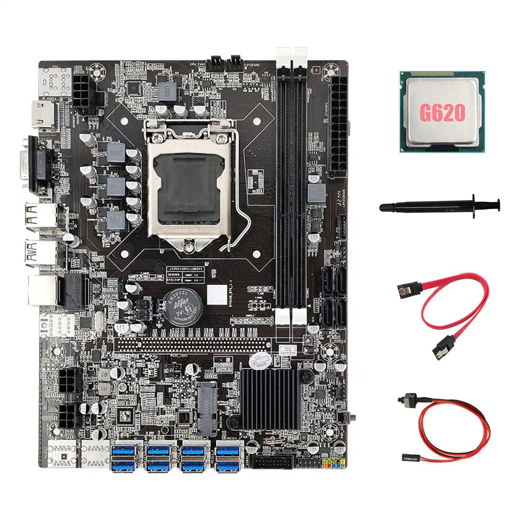 

Материнская плата B75 ETH для майнинга 8xpcie USB адаптер + процессор G620 + кабель SATA + кабель переключателя + термопаста B75 USB материнская плата для майнинга