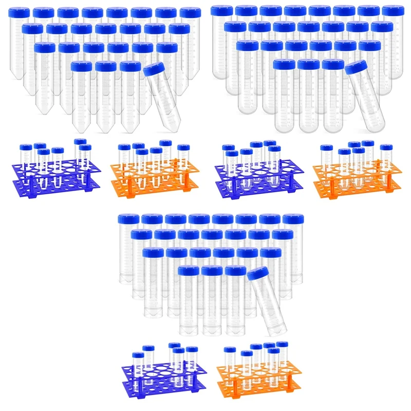 

27 пластиковых пробирок 50 мл со стойкой для пробирок, включая 25 пластиковых пробирок и 2 синих оранжевых пробирок